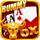 Rummy Ox game logo featuring golden bull head with playing cards and red casino-style background